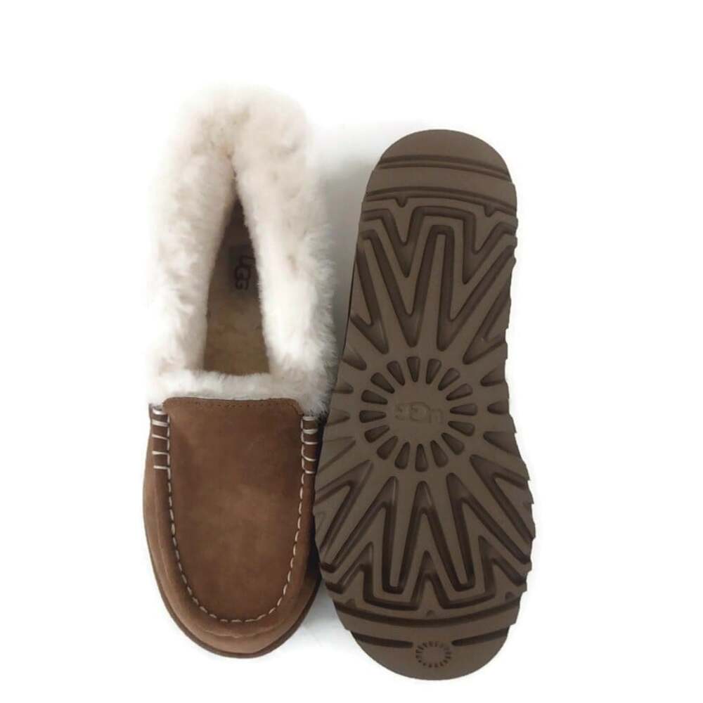 UGG Ansley Parc Womens 11 Chestnut Suede Platform Moccasin Slippers Wool Lined - Picture 7 of 8